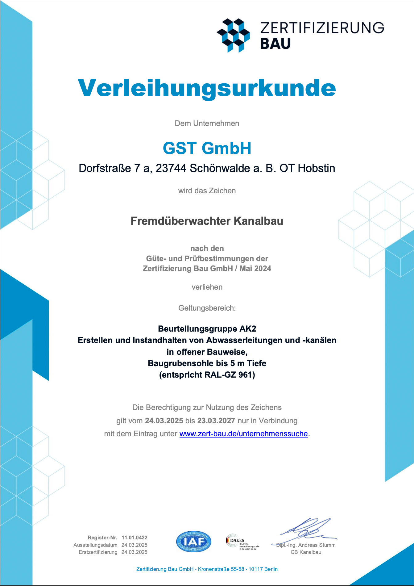 Zertifikat Gütezeichen AK2 groß